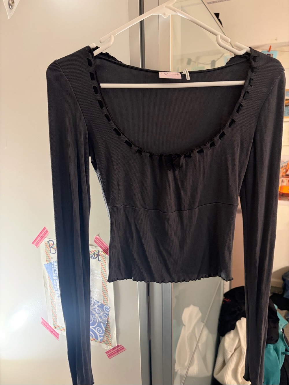 Urban Outfitters Black Scoop-Neck Ribbed Long Sleeve Top